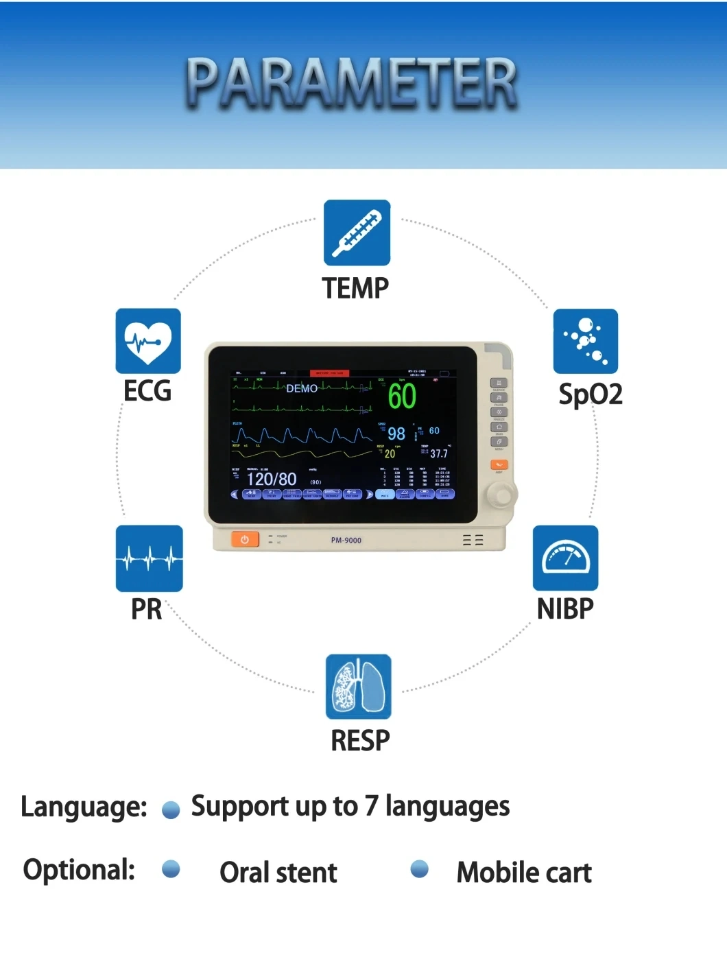 Manufacturer Supply Portable 10 Inch Ultra-Thin Heart Rate Multi Parameter Patient Monitor for Dental