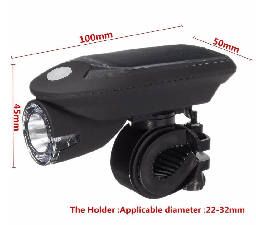 3W COB LED Bicycle Light USB Rechargeable Bike Light Solar Energy Bicycle Front Light Headlight with 5 Flash Modes 360 Rotating Mount