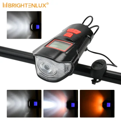 Luz de bicicleta Brightenlux fabricante por atacado luz de bicicleta frontal recarregável USB com buzina